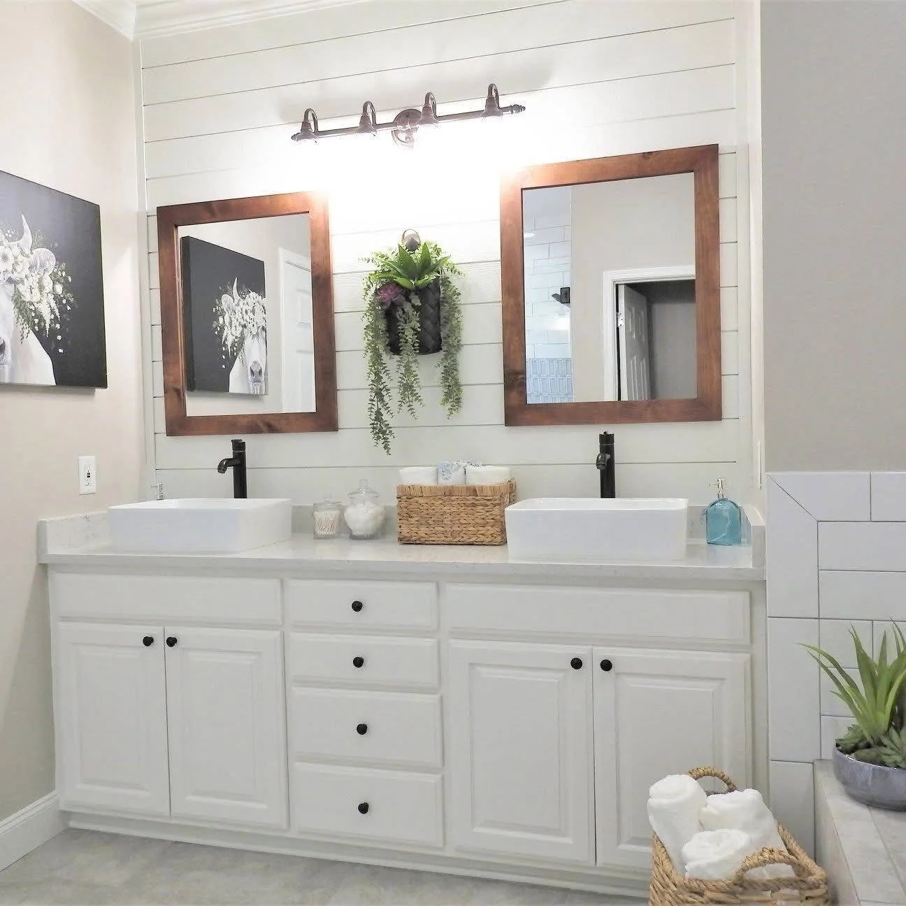 White double bathroom vanity cabinetry